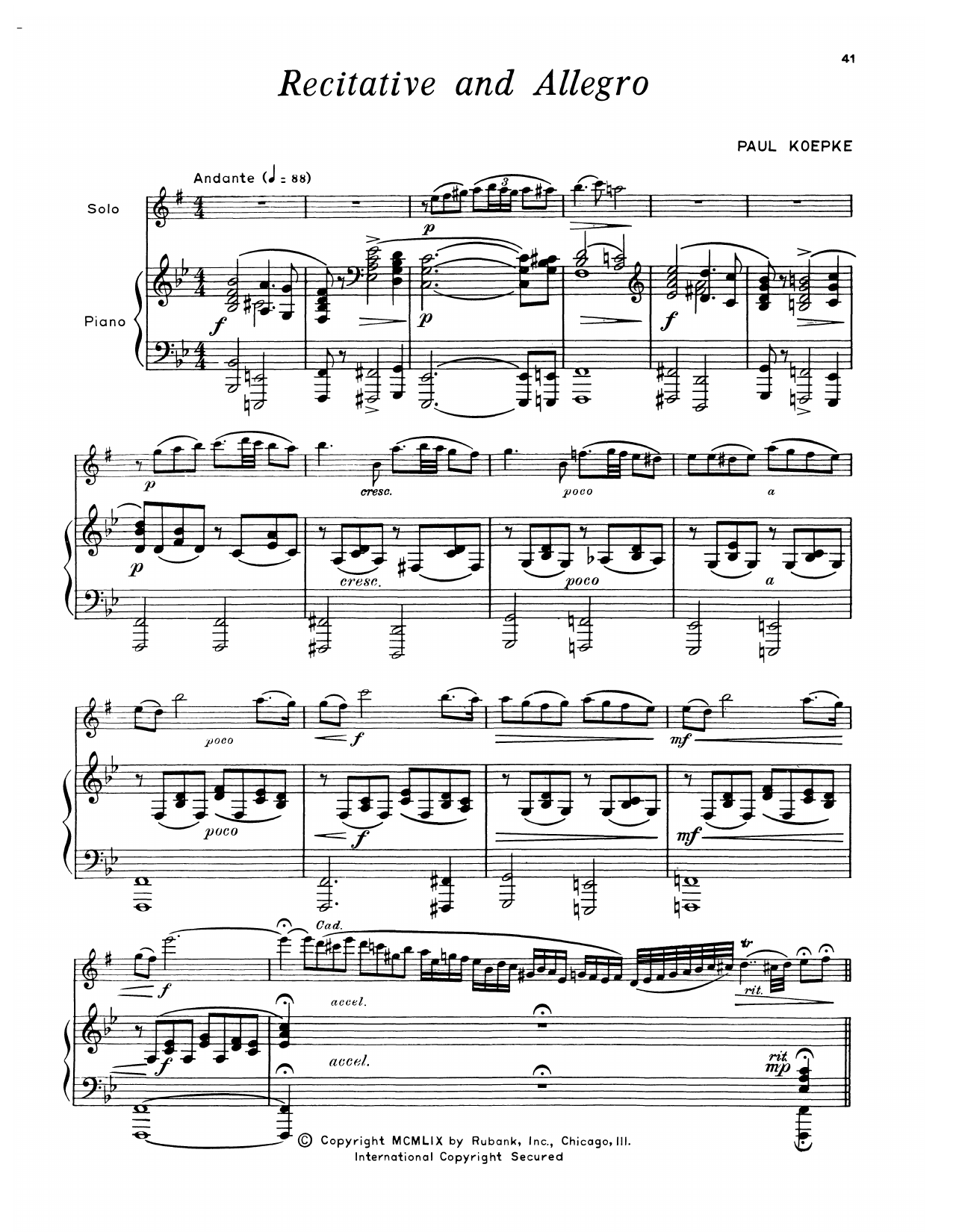 Paul Koepke Recitative & Allegro Sheet Music Notes & Chords for Alto Sax and Piano - Download or Print PDF