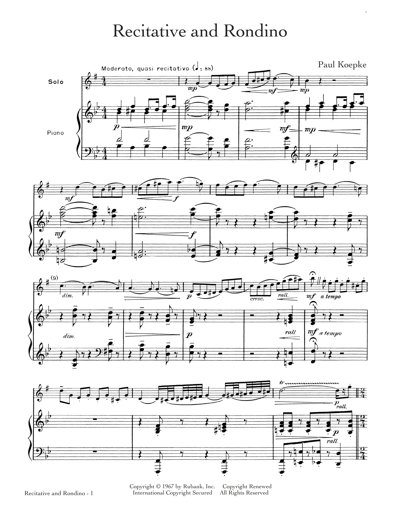 Paul Koepke Recitative And Rondino Sheet Music Notes & Chords for Alto Sax and Piano - Download or Print PDF