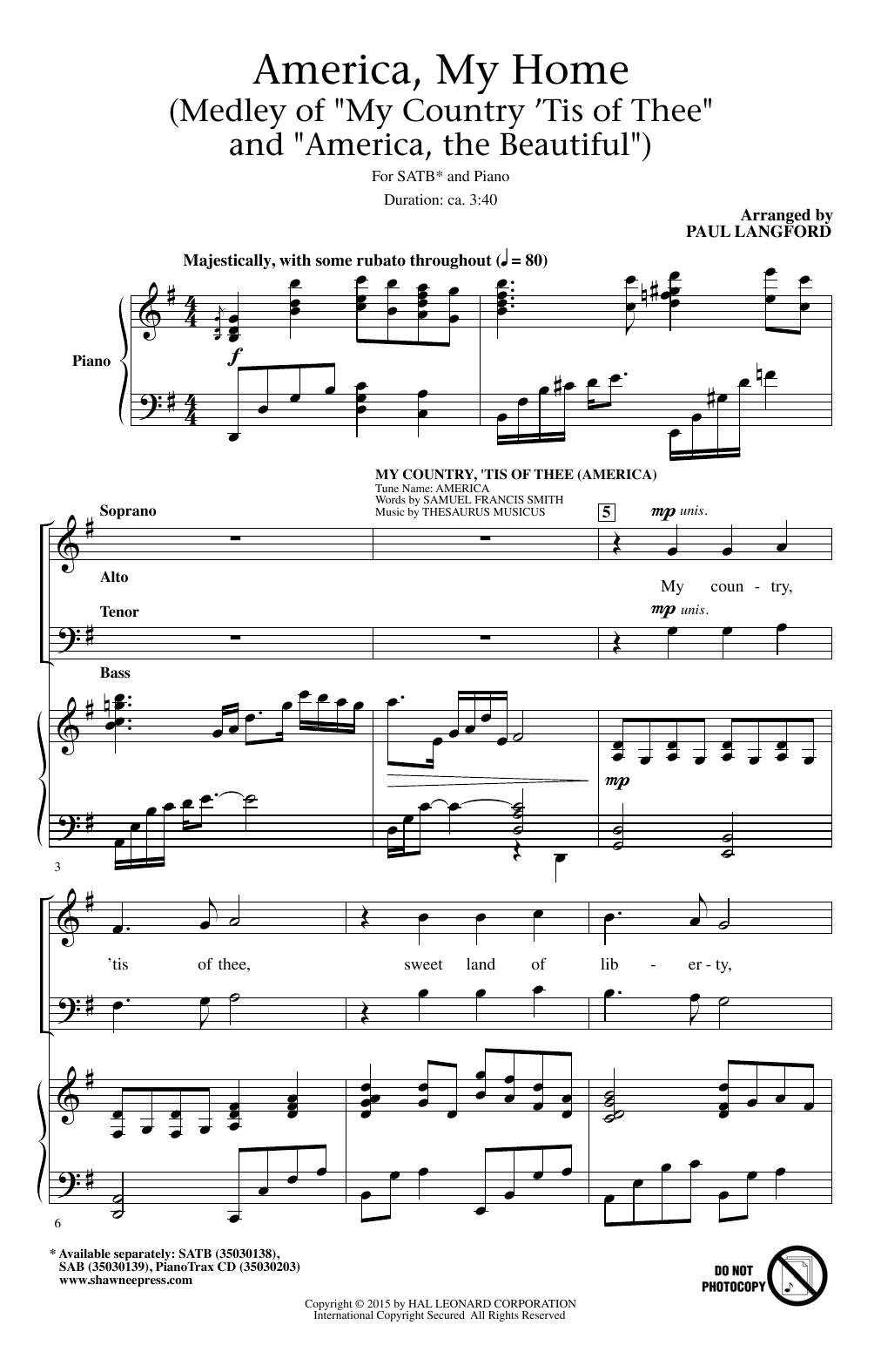 Paul Langford America, My Home Sheet Music Notes & Chords for SAB - Download or Print PDF