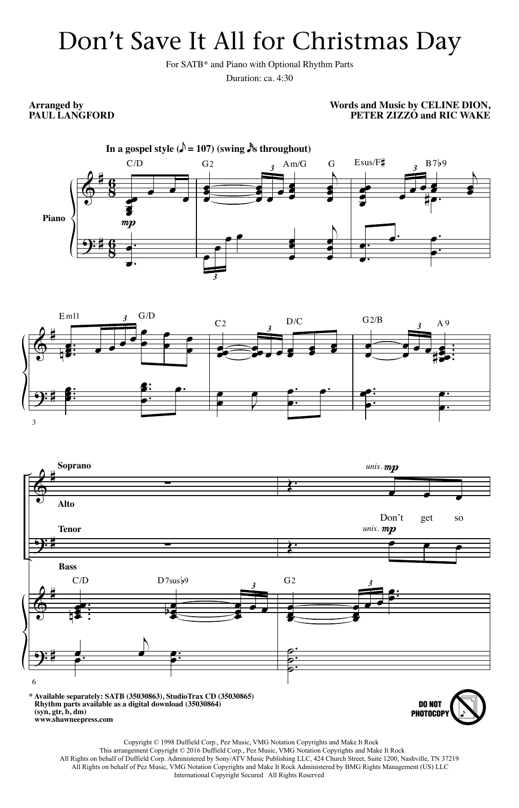 Paul Langford Don't Save It All For Christmas Day Sheet Music Notes & Chords for SATB - Download or Print PDF