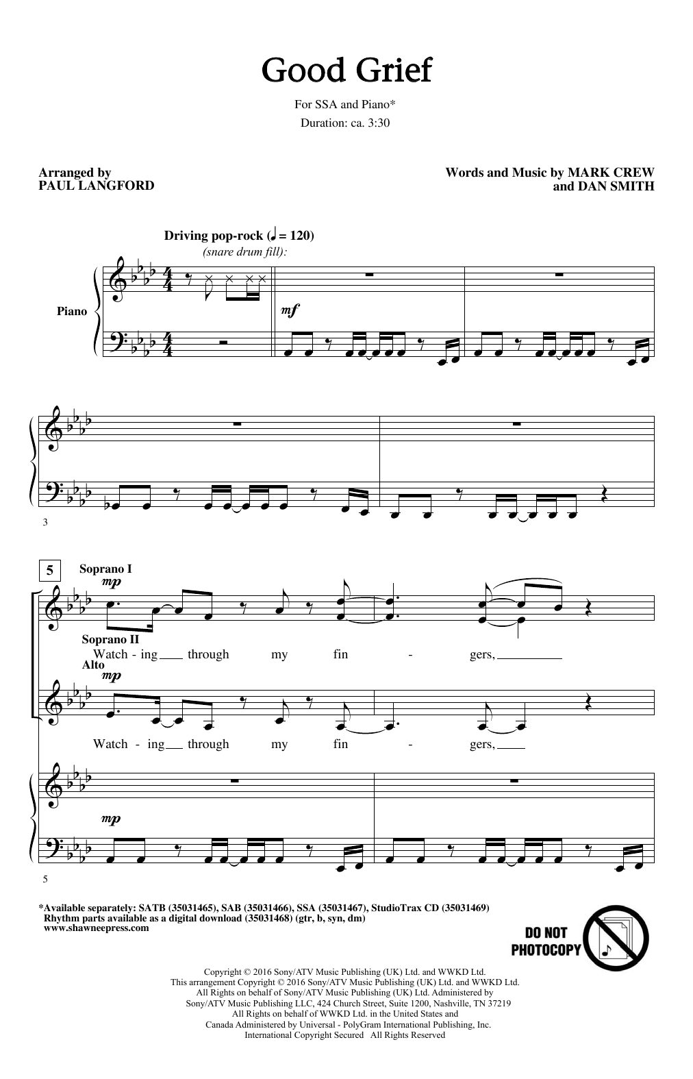 Paul Langford Good Grief Sheet Music Notes & Chords for SSA - Download or Print PDF