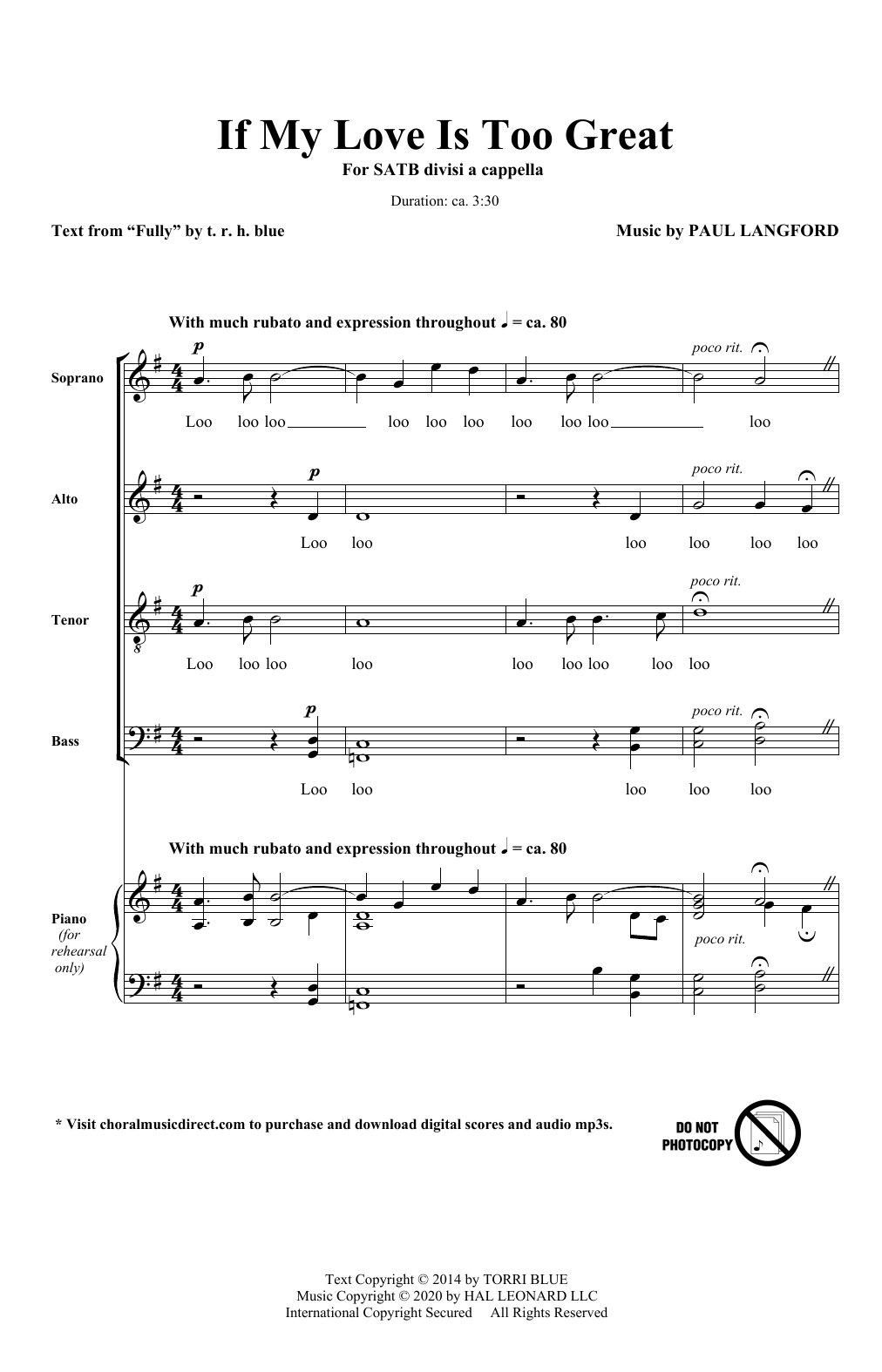 Paul Langford If My Love Is Too Great Sheet Music Notes & Chords for SATB Choir - Download or Print PDF