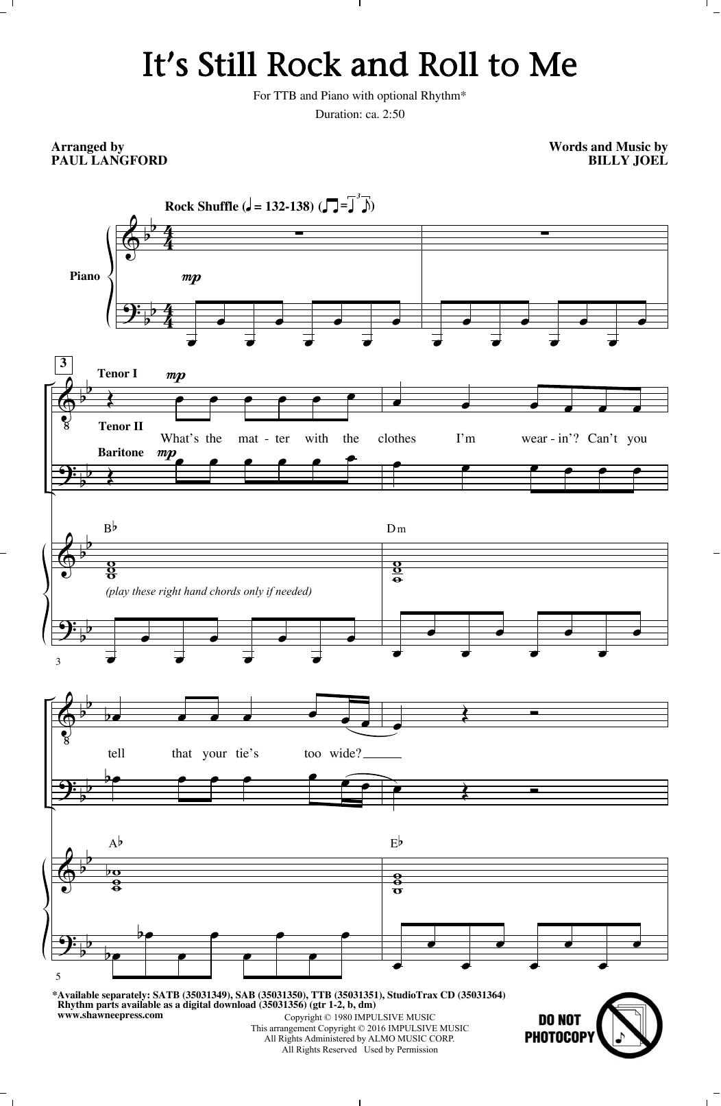 Paul Langford It's Still Rock And Roll To Me Sheet Music Notes & Chords for SAB - Download or Print PDF