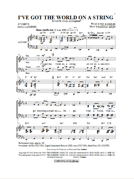 Paul Langford I've Got The World On A String Sheet Music Notes & Chords for SATB - Download or Print PDF