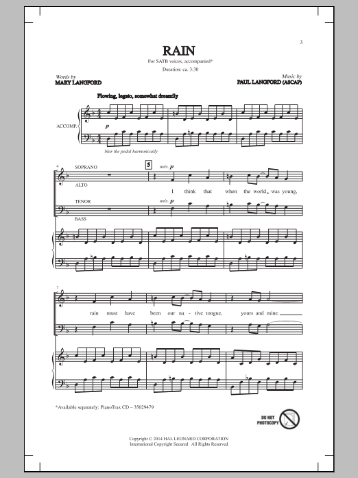 Paul Langford Rain Sheet Music Notes & Chords for SATB - Download or Print PDF