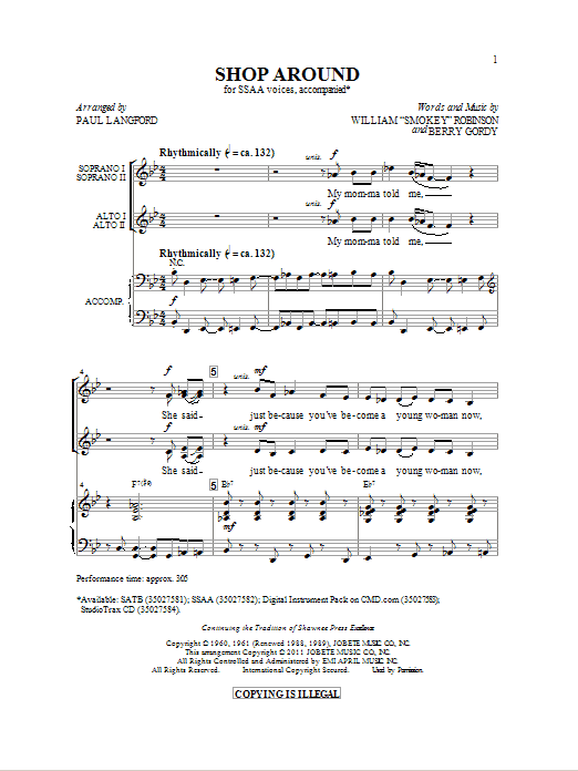 Paul Langford Shop Around Sheet Music Notes & Chords for SATB - Download or Print PDF