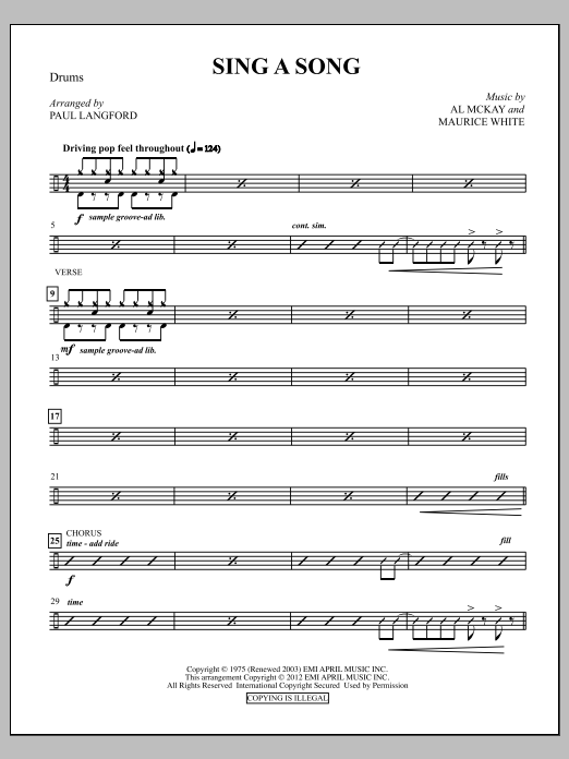 Paul Langford Sing A Song - Drum (Opt. Set) Sheet Music Notes & Chords for Choir Instrumental Pak - Download or Print PDF