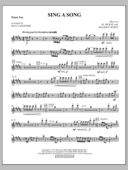 Paul Langford Sing A Song - Tenor Sax Sheet Music Notes & Chords for Choir Instrumental Pak - Download or Print PDF