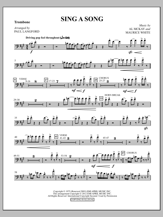Paul Langford Sing A Song - Trombone Sheet Music Notes & Chords for Choir Instrumental Pak - Download or Print PDF