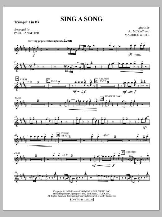 Paul Langford Sing A Song - Trumpet 1 Sheet Music Notes & Chords for Choir Instrumental Pak - Download or Print PDF