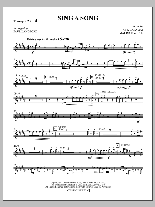 Paul Langford Sing A Song - Trumpet 2 Sheet Music Notes & Chords for Choir Instrumental Pak - Download or Print PDF