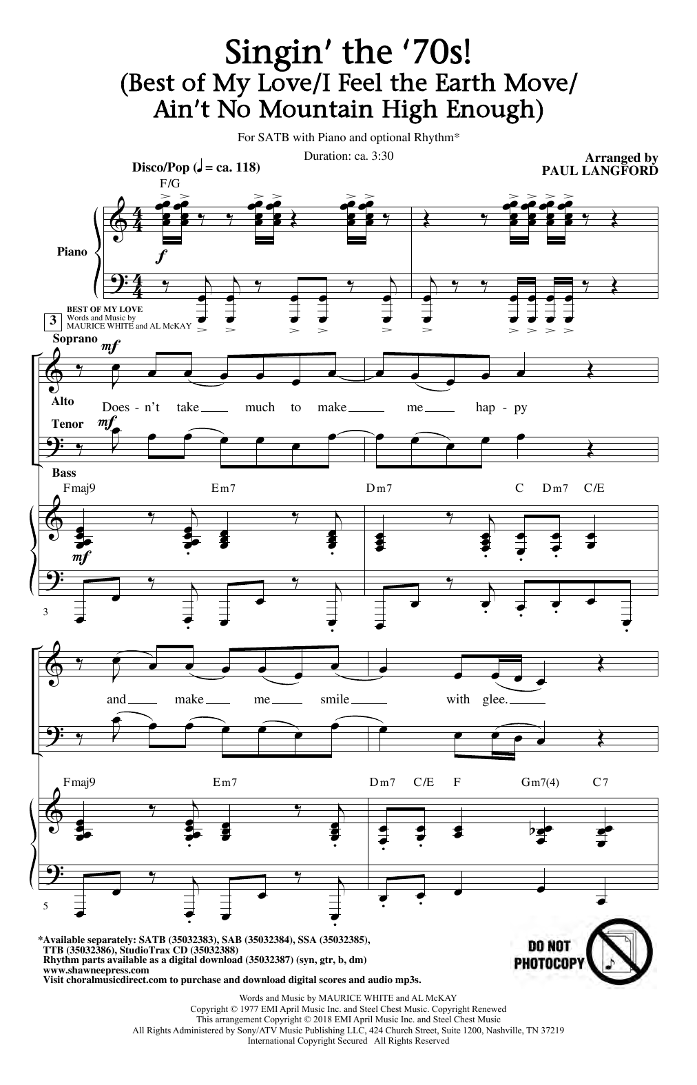 Paul Langford Singin' The 70's (arr. Paul Langford) Sheet Music Notes & Chords for SSA Choir - Download or Print PDF