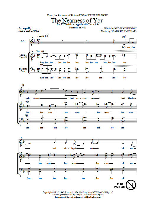 Paul Langford The Nearness Of You Sheet Music Notes & Chords for TTBB - Download or Print PDF