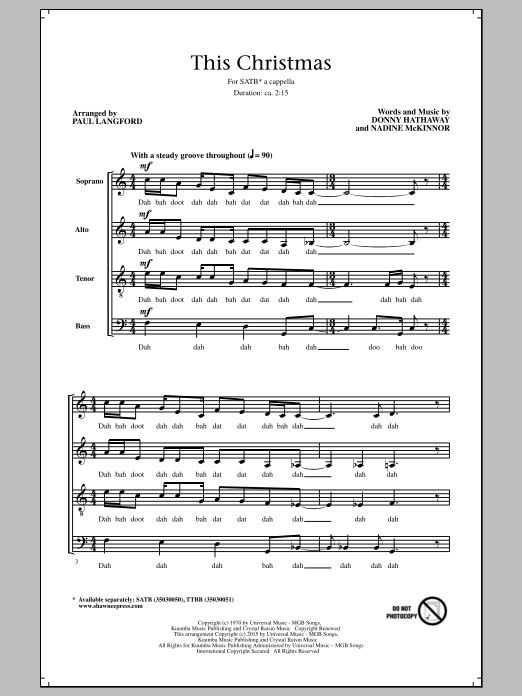 Donny Hathaway This Christmas (arr. Paul Langford) Sheet Music Notes & Chords for SATB - Download or Print PDF