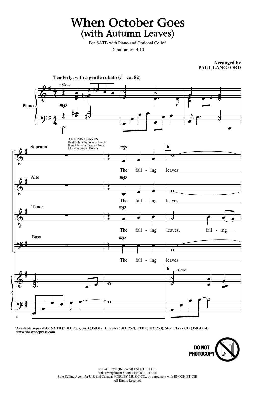 Paul Langford When October Goes (with Autumn Leaves) Sheet Music Notes & Chords for SSA - Download or Print PDF