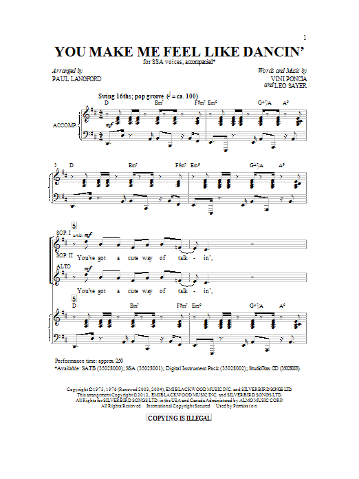 Paul Langford You Make Me Feel Like Dancing Sheet Music Notes & Chords for SSA - Download or Print PDF