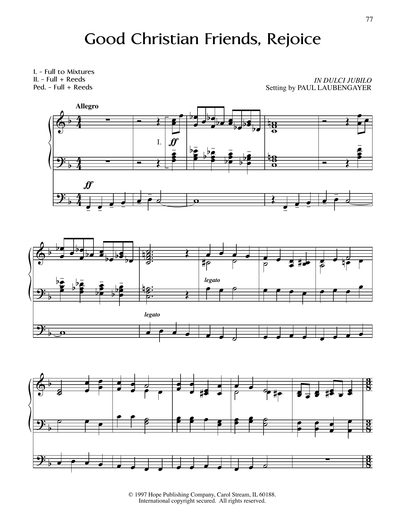 PAUL LAUNBENGAYER Good Christian Friends, Rejoice Sheet Music Notes & Chords for Organ - Download or Print PDF