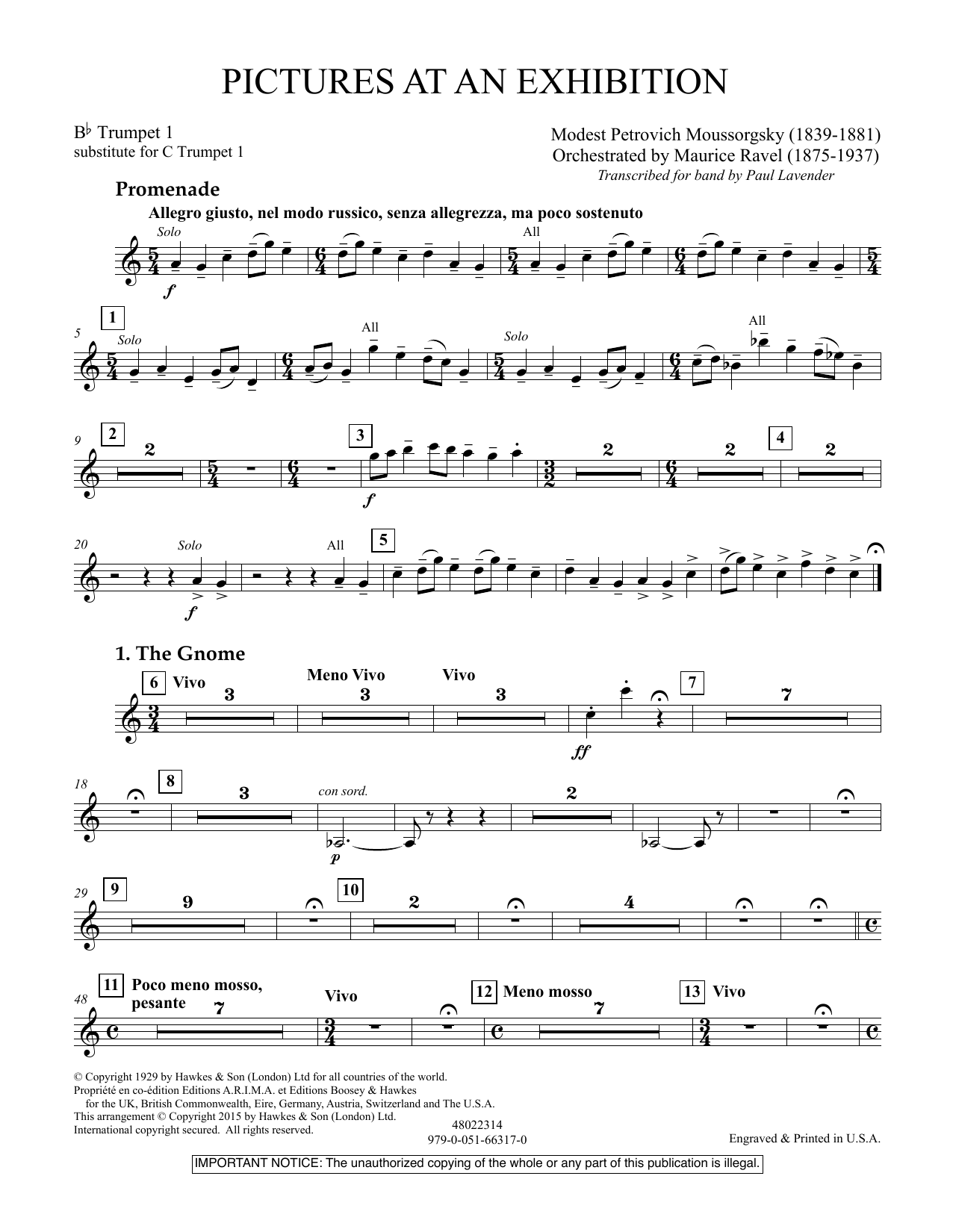 Paul Lavender Pictures at an Exhibition - Bb Trumpet Parts - Digital Only - Bb Trumpet 1 (sub. C Tpt. 1) Sheet Music Notes & Chords for Concert Band - Download or Print PDF