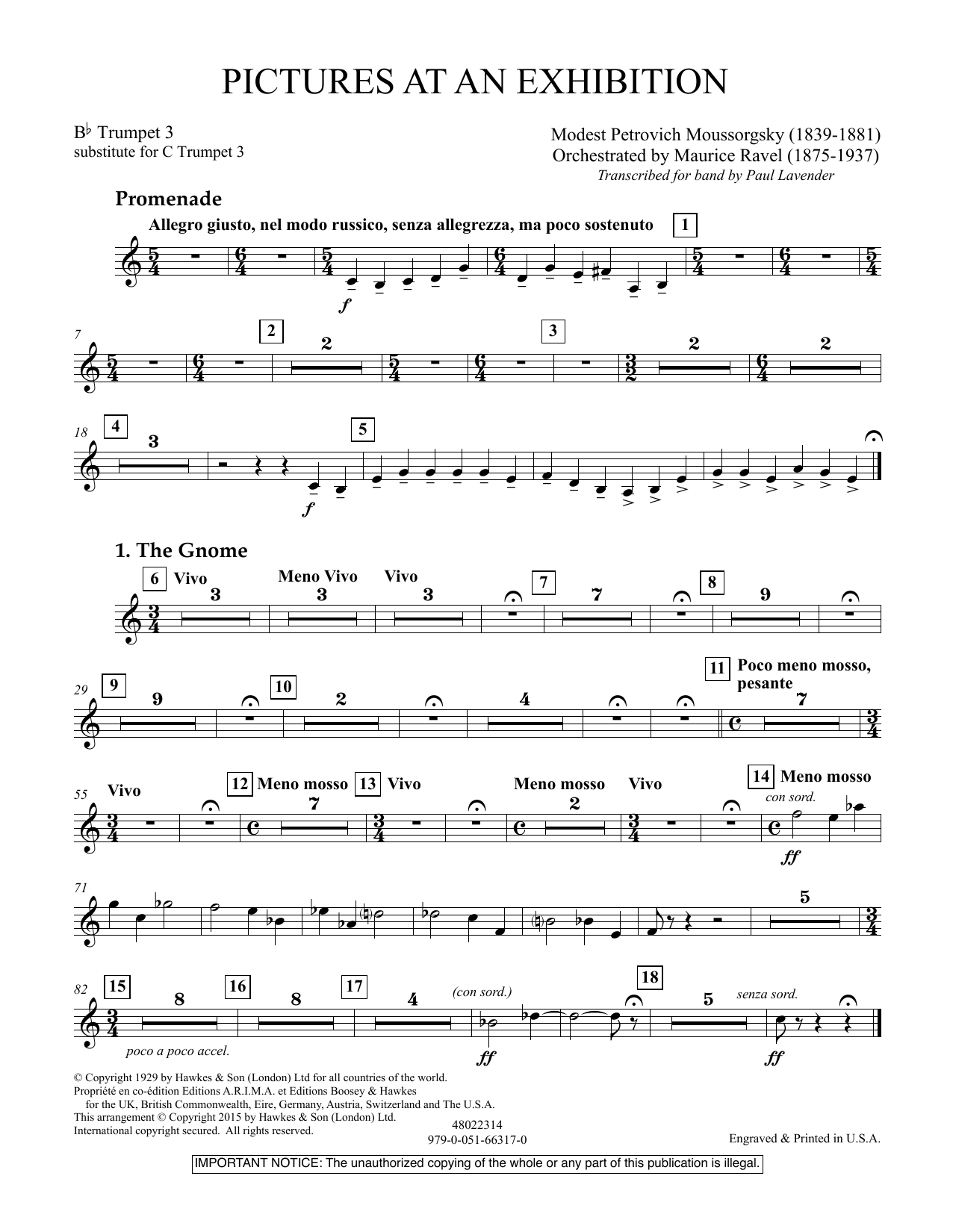 Paul Lavender Pictures at an Exhibition - Bb Trumpet Parts - Digital Only - Bb Trumpet 3 (sub. C Tpt. 3) Sheet Music Notes & Chords for Concert Band - Download or Print PDF