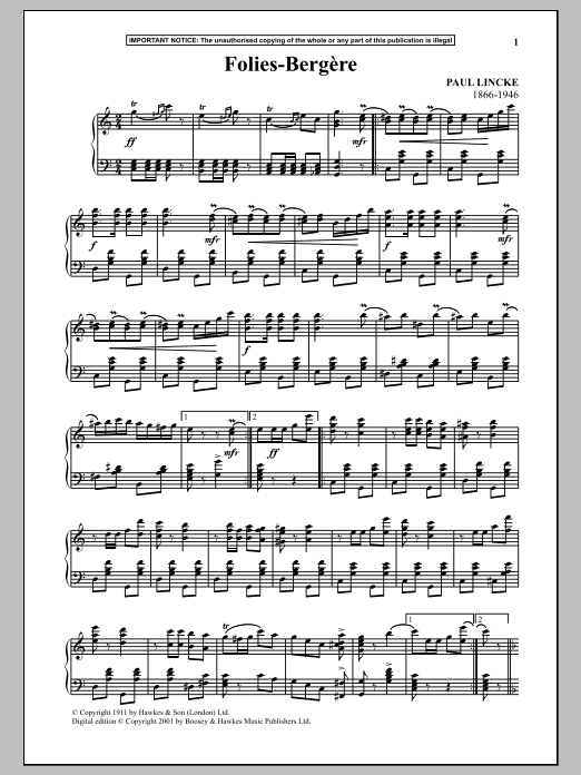 Paul Lincke Folies Bergere Sheet Music Notes & Chords for Piano - Download or Print PDF