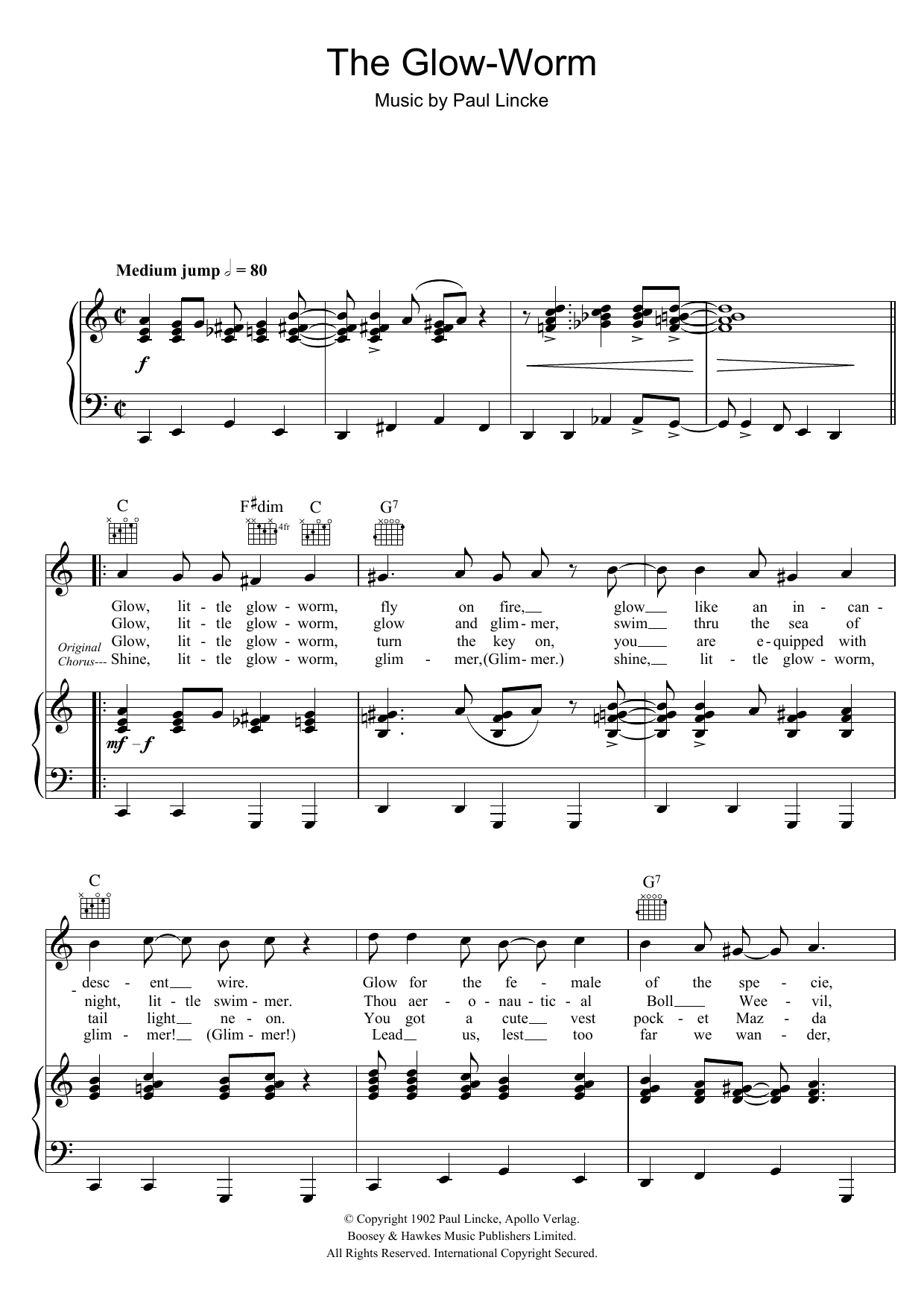 Paul Lincke The Glow-Worm Sheet Music Notes & Chords for Piano, Vocal & Guitar (Right-Hand Melody) - Download or Print PDF