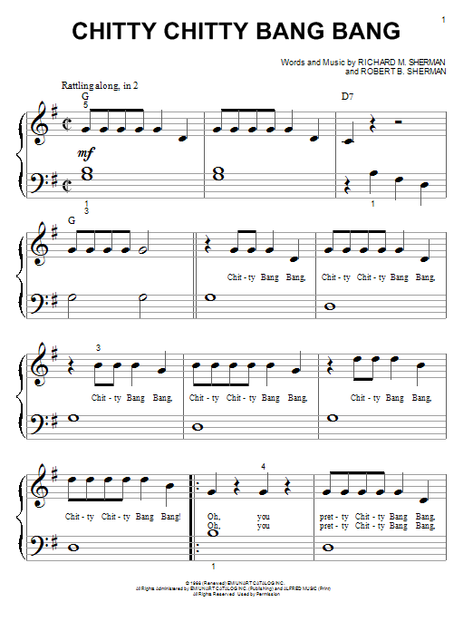 Paul Mauriat Chitty Chitty Bang Bang Sheet Music Notes & Chords for Piano (Big Notes) - Download or Print PDF