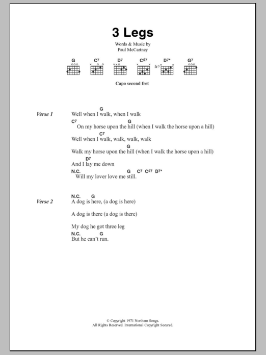 Paul McCartney 3 Legs Sheet Music Notes & Chords for Lyrics & Chords - Download or Print PDF