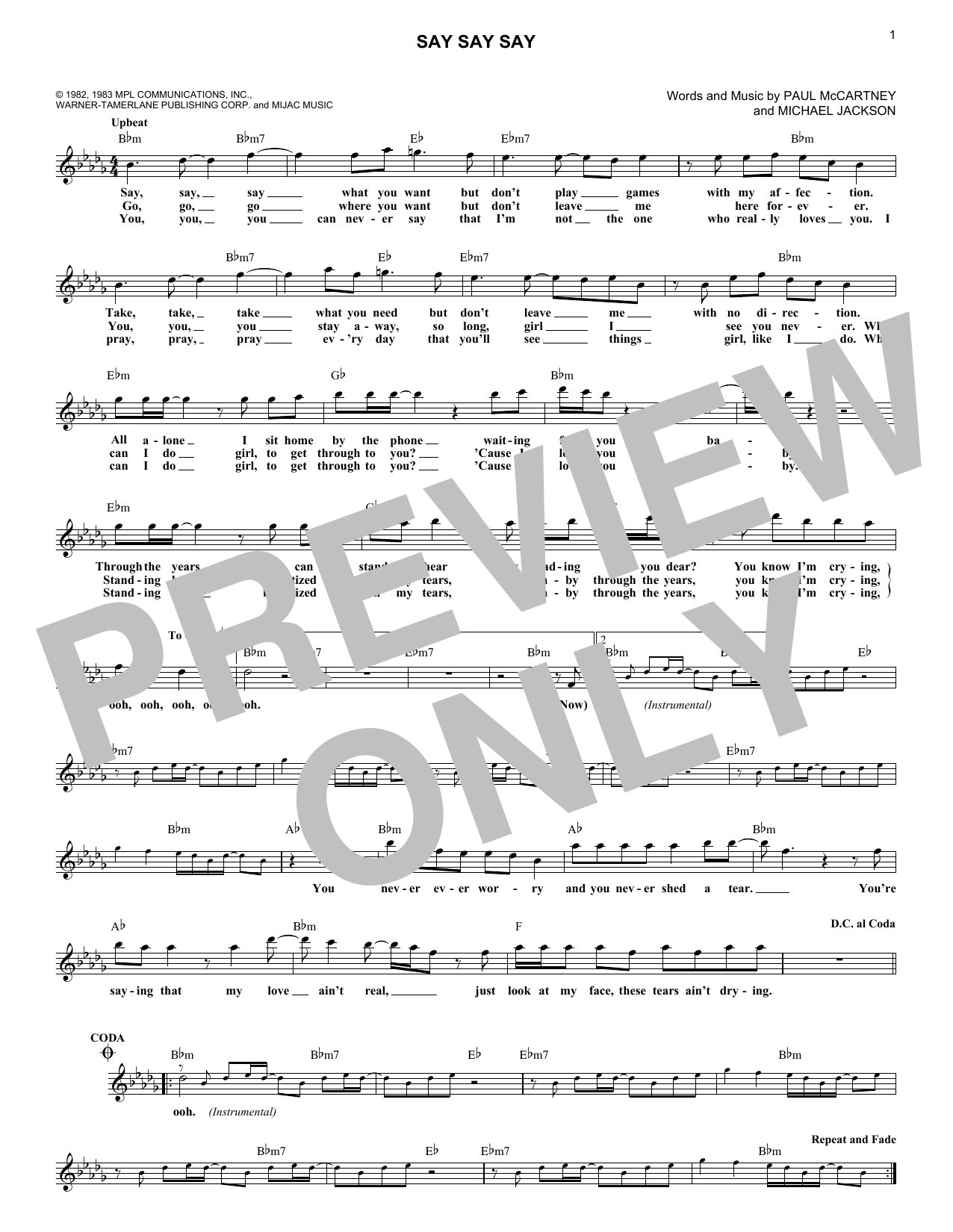 Paul McCartney & Michael Jackson Say Say Say Sheet Music Notes & Chords for Really Easy Piano - Download or Print PDF