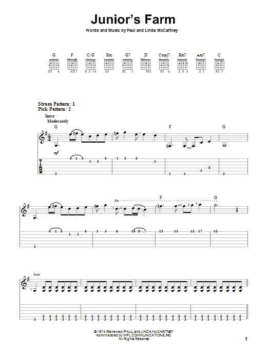 Paul McCartney & Wings Junior's Farm Sheet Music Notes & Chords for Lyrics & Chords - Download or Print PDF