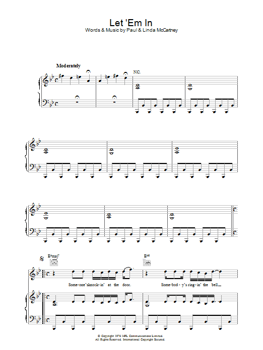 Paul McCartney & Wings Let 'Em In Sheet Music Notes & Chords for Piano, Vocal & Guitar (Right-Hand Melody) - Download or Print PDF