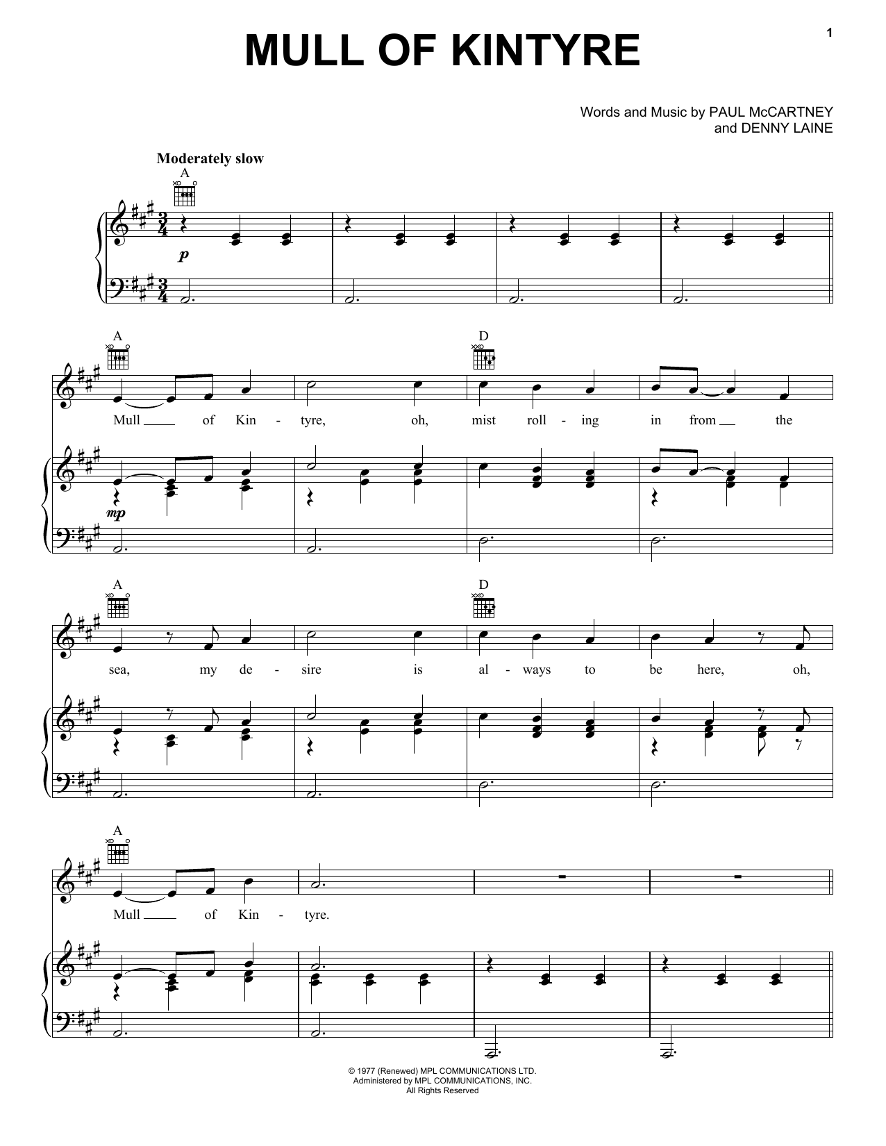 Paul McCartney & Wings Mull Of Kintyre Sheet Music Notes & Chords for 5-Finger Piano - Download or Print PDF