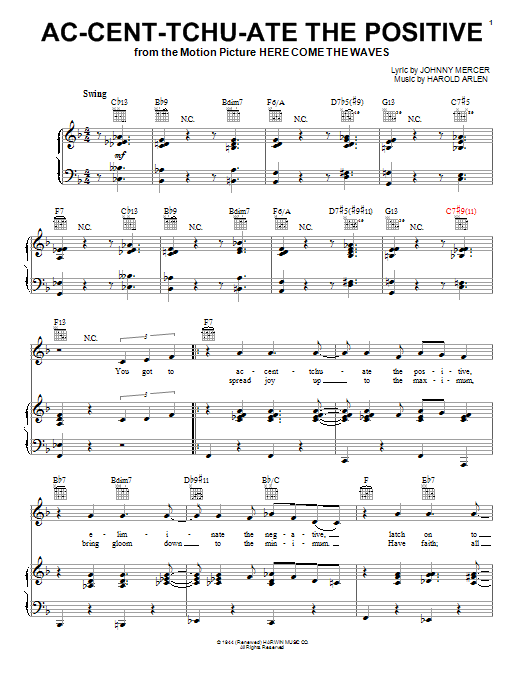 Paul McCartney Ac-cent-tchu-ate The Positive Sheet Music Notes & Chords for Piano, Vocal & Guitar (Right-Hand Melody) - Download or Print PDF