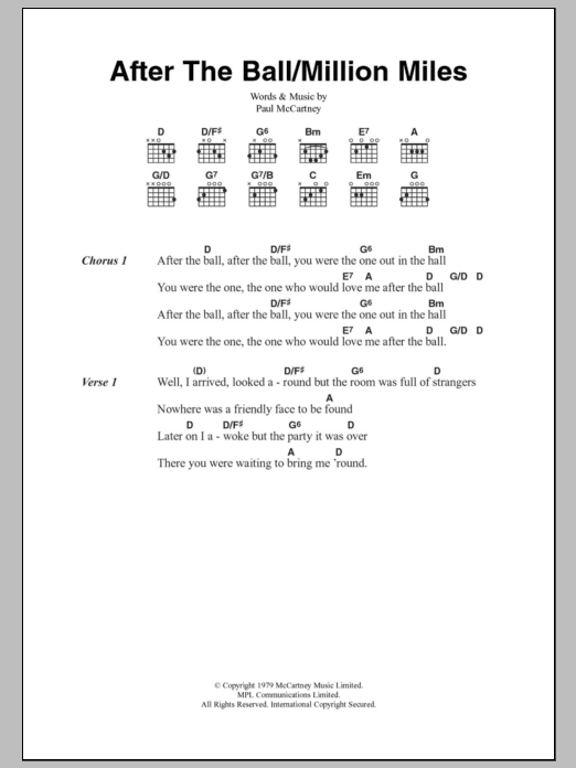 Paul McCartney After The Ball/Million Miles Sheet Music Notes & Chords for Lyrics & Chords - Download or Print PDF