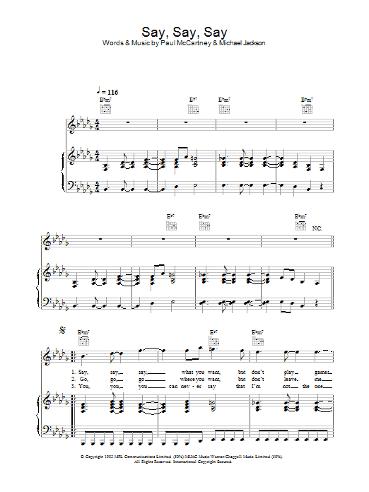 Paul McCartney and Michael Jackson Say Say Say Sheet Music Notes & Chords for Easy Guitar Tab - Download or Print PDF