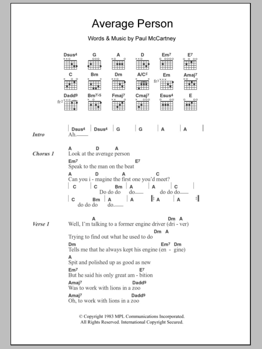 Paul McCartney Average Person Sheet Music Notes & Chords for Lyrics & Chords - Download or Print PDF