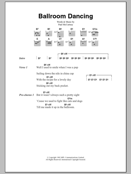 Paul McCartney Ballroom Dancing Sheet Music Notes & Chords for Lyrics & Chords - Download or Print PDF