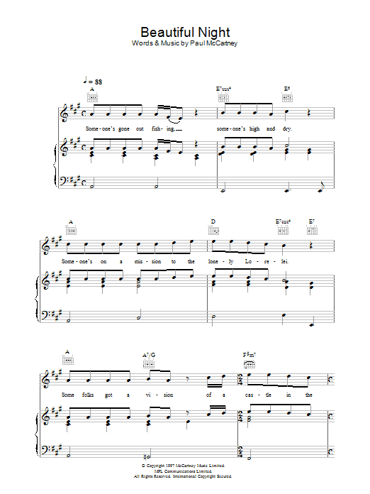 Paul McCartney Beautiful Night Sheet Music Notes & Chords for Lyrics & Chords - Download or Print PDF