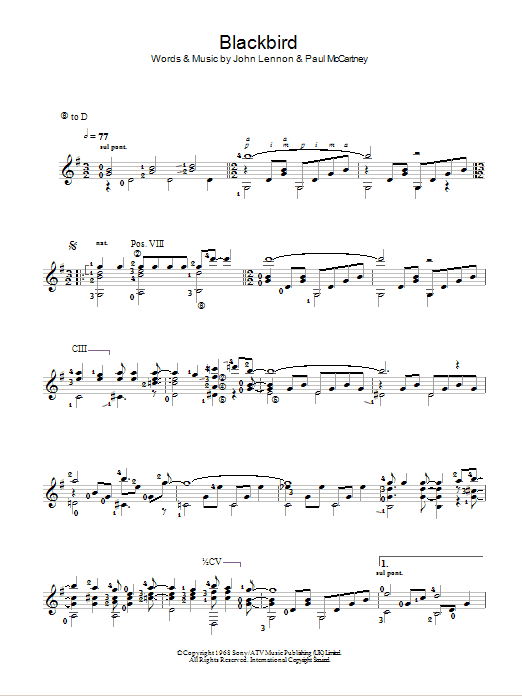 Paul McCartney Blackbird Sheet Music Notes & Chords for Guitar - Download or Print PDF