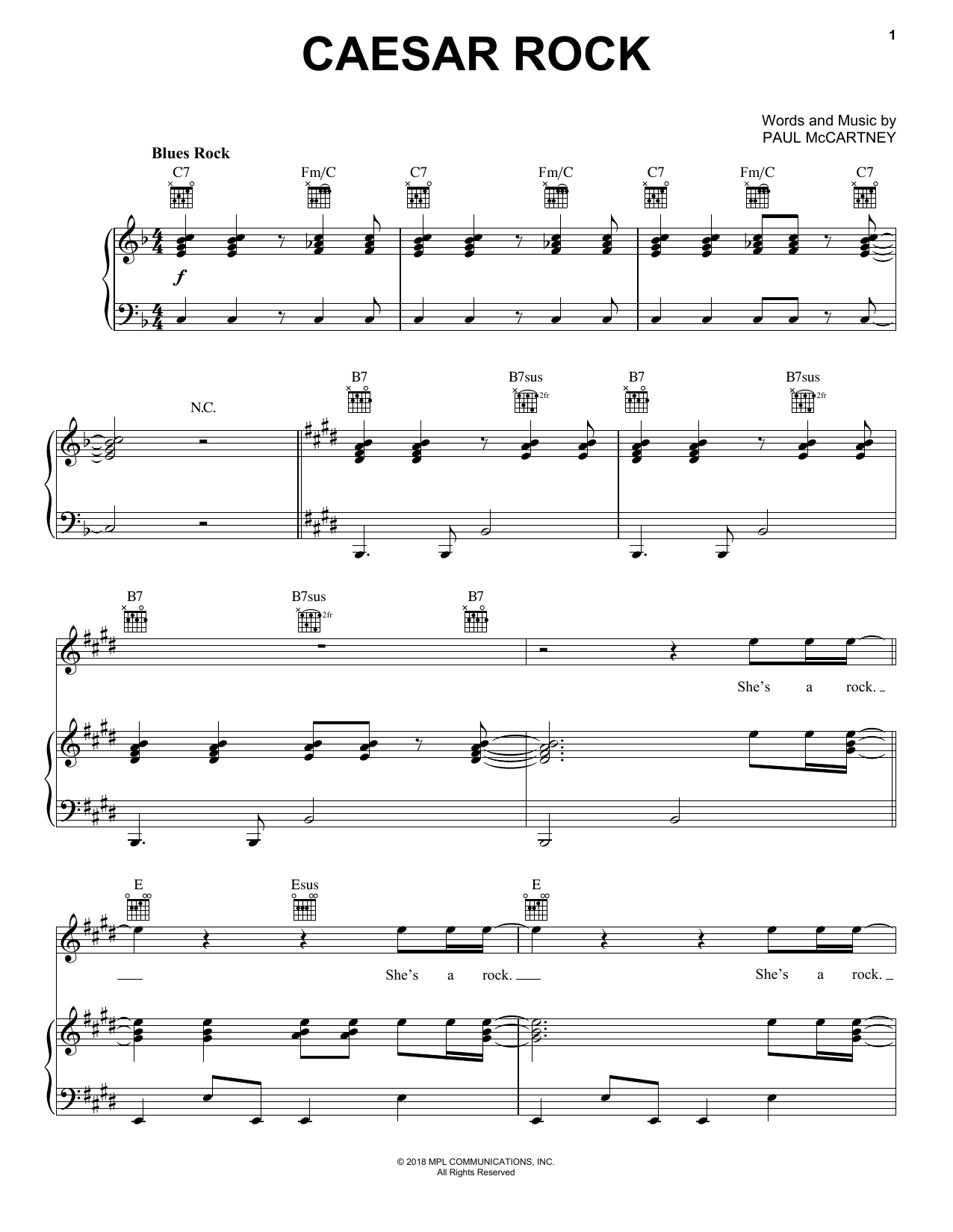 Paul McCartney Caesar Rock Sheet Music Notes & Chords for Piano, Vocal & Guitar (Right-Hand Melody) - Download or Print PDF