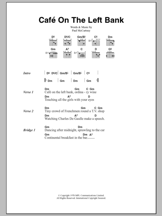 Paul McCartney Cafe On The Left Bank Sheet Music Notes & Chords for Lyrics & Chords - Download or Print PDF