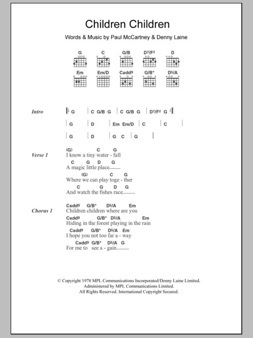 Paul McCartney & Wings Children Children Sheet Music Notes & Chords for Lyrics & Chords - Download or Print PDF