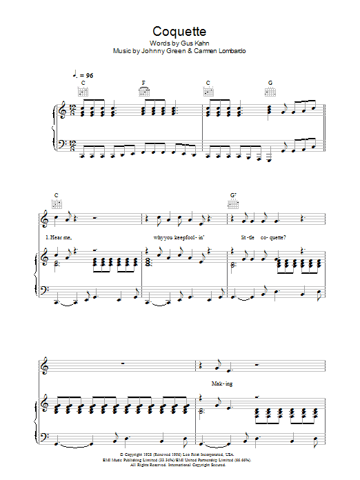 Paul McCartney Coquette Sheet Music Notes & Chords for Piano, Vocal & Guitar (Right-Hand Melody) - Download or Print PDF