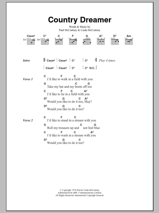 Paul McCartney Country Dreamer Sheet Music Notes & Chords for Lyrics & Chords - Download or Print PDF