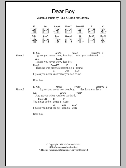 Paul McCartney Dear Boy Sheet Music Notes & Chords for Piano, Vocal & Guitar (Right-Hand Melody) - Download or Print PDF