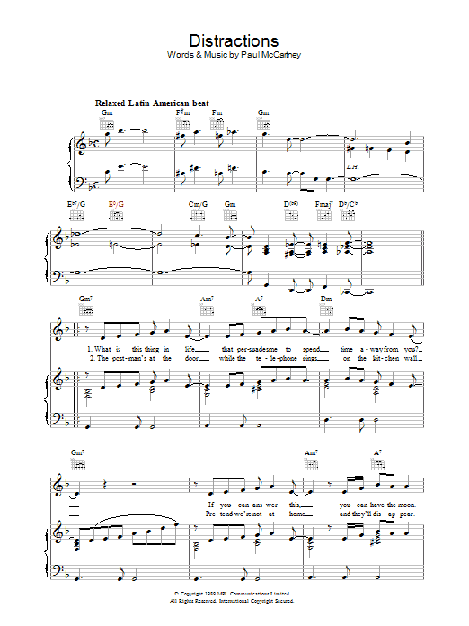 Paul McCartney Distractions Sheet Music Notes & Chords for Lyrics & Chords - Download or Print PDF