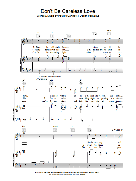Paul McCartney Don't Be Careless Love Sheet Music Notes & Chords for Lyrics & Chords - Download or Print PDF