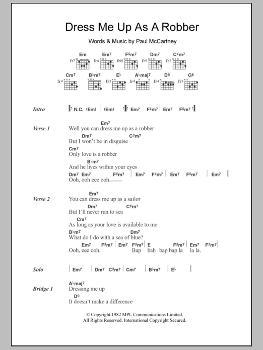 Paul McCartney Dress Me Up As A Robber Sheet Music Notes & Chords for Lyrics & Chords - Download or Print PDF