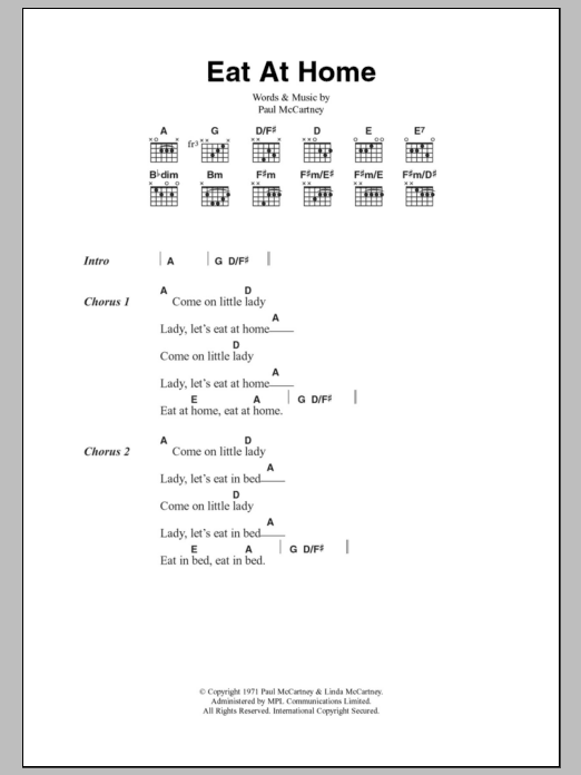 Paul McCartney Eat At Home Sheet Music Notes & Chords for Lyrics & Chords - Download or Print PDF