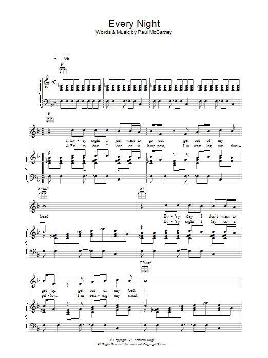 Paul McCartney Every Night Sheet Music Notes & Chords for Lyrics & Chords - Download or Print PDF