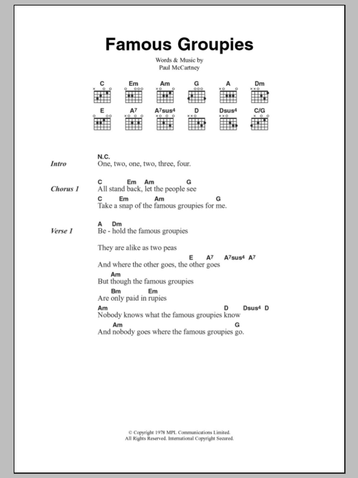 Paul McCartney & Wings Famous Groupies Sheet Music Notes & Chords for Lyrics & Chords - Download or Print PDF